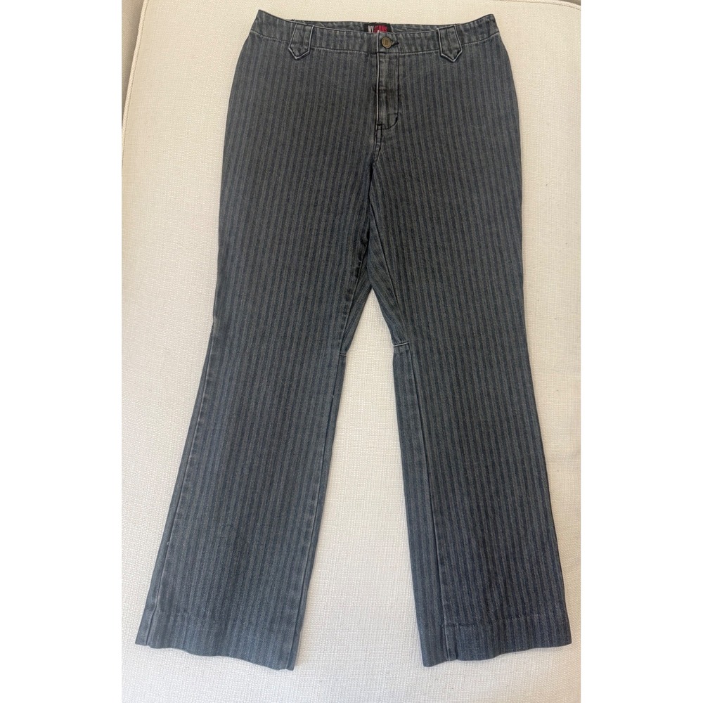 NY Jeans Pinstripe Pants Womens 8 Wide Leg Herringbone Snap Hem Excellent